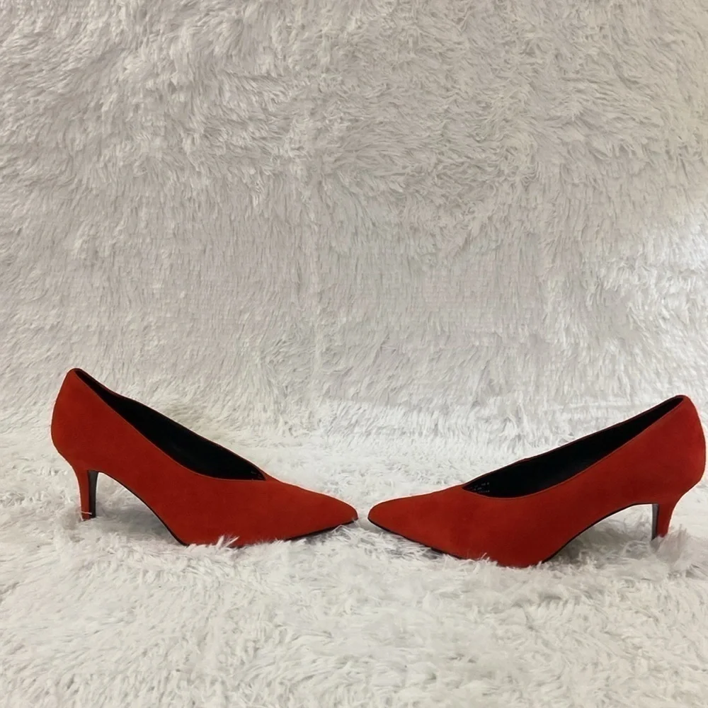 & OTHER STORIES RED FAUX SUED WOMEN PUMPS. SIZE-38 ,US-8. - Picture 3 of 8